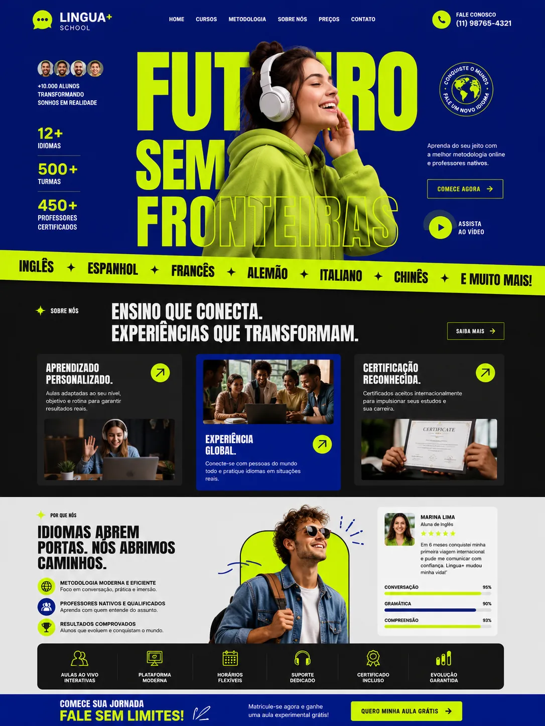 Landing page de escola de idiomas criada pela Elienai